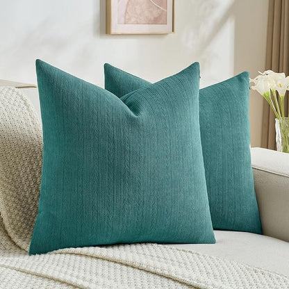 FUTEI Teal Decorative Throw Pillow Covers 20x20 Inch Set of 2,Soft Cozy Wheat Ear Striped Patterns Cushion Cases,Modern Home Decor for Couch Bed Living Room