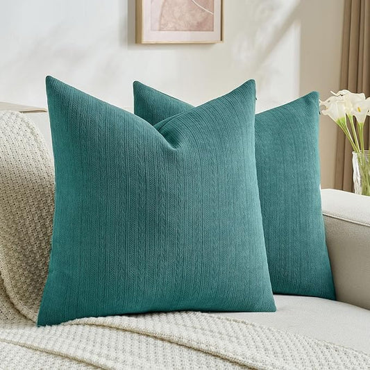 FUTEI Teal Decorative Throw Pillow Covers 16x16 Inch Set of 2,Soft Cozy Wheat Ear Striped Patterns Cushion Cases,Modern Home Decor for Couch Bed Living Room