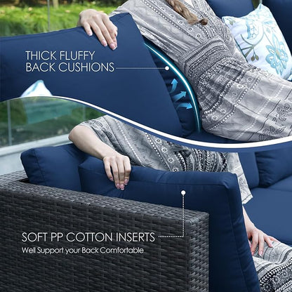 NICESOUL 9 Piece Oversized Outdoor Patio Furniture Set, 29.3'' High Back Comfy Sectional Sofa Set with Firepit Natural Gas & Propane, Deep Seating Conversation Couches, 2 Color Cushion Navy & Gray