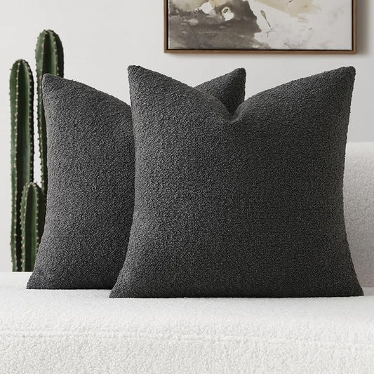 FUTEI Pack of 2 Dark Grey Decorative Throw Pillow Covers 24x24 Inch Soft Cozy Solid Boucle Textured European Cushion Case,Modern Home Decor for Couch Bed Living Room