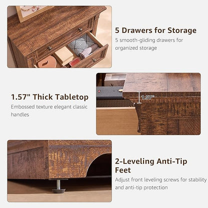 T4TREAM Farmhouse 5 Drawer Dresser for Bedroom, 47" Tall Wood Dresser with Ample Storage Space and Rustic Charm, Reclaimed Barnwood