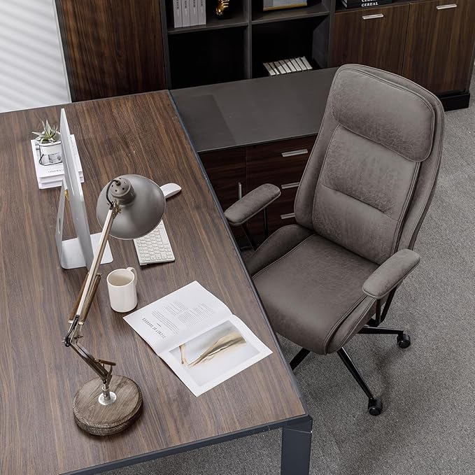 High Back Office Desk Chair,Ergonomic Reclining Office Chair,Modern Swivel Computer Chair,Conference Room Chairs,Grey Leather Chair with Lumbar Support,330lbs