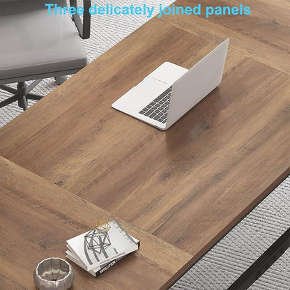 HSH Large Home Office Desk, Modern Wood Metal Computer Desk for Two Person, Extra Long Executive Writing Study Gaming Double Desk Workstation, 70 Inch Rustic Bedroom Living Room Table for 2 Monitors