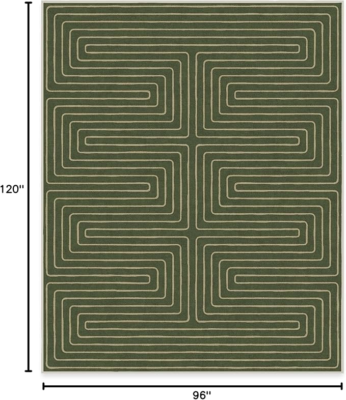 RUGGABLE x Jonathan Adler Machine Washable Modern Area Rug – Labyrinth Fern Green 8x10, Stain-Resistant, Non-Slip – Large Rugs for Living Room, Bedroom, Hallway, Entryway & Office–with Cushioned Pad