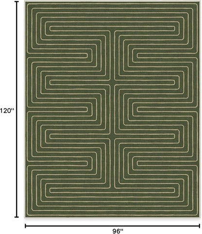 RUGGABLE x Jonathan Adler Machine Washable Modern Area Rug – Labyrinth Fern Green 8x10, Stain-Resistant, Non-Slip – Large Rugs for Living Room, Bedroom, Hallway, Entryway & Office–with Cushioned Pad