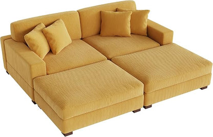 Modular Sectional Couches for Living Room, Modern Loveseat 2-Seater Sofa Couch with Ottoman, Upholstered Couches for Living Room Bedroom, Orange