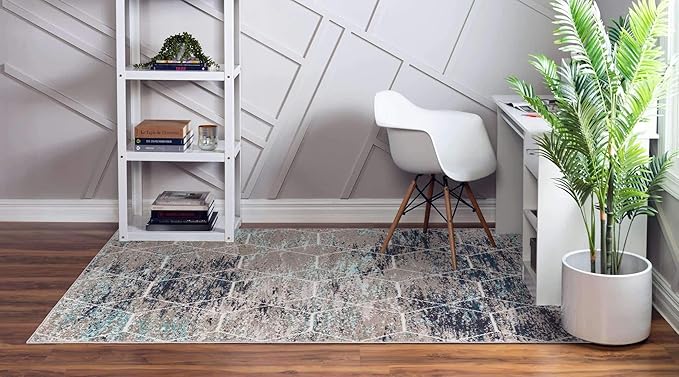 Unique Loom Trellis Frieze Collection Area Rug - Geometric (5' x 8', Blue Multi/ Ivory)