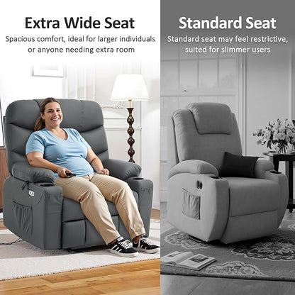 MCombo Oversized Power Lift Recliner Chair with Extended Footrest for Elderly People, Faux Leather R7289 (Dark Grey, Oversize)