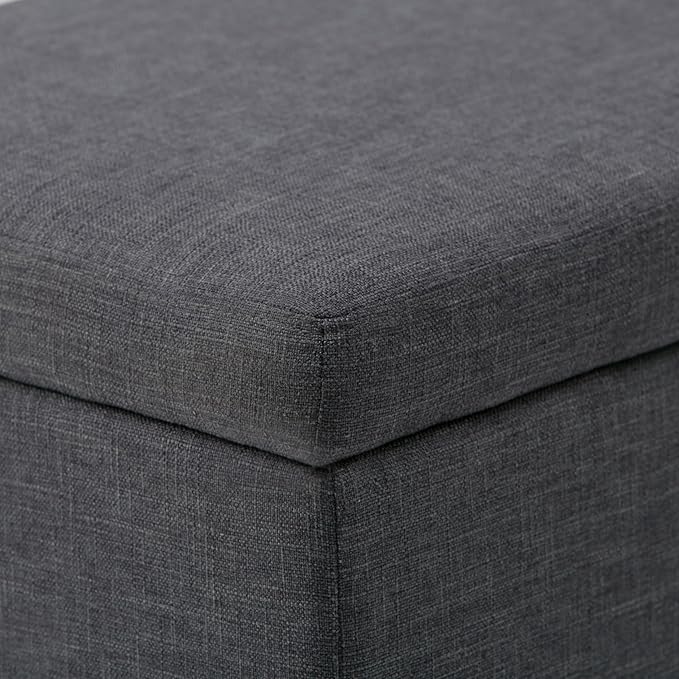 SIMPLIHOME Avalon 48 inch Wide Contemporary Rectangle Storage Ottoman Bench in Slate Grey Linen Look Fabric, Assembled, for the Living Room, Entryway and Family Room
