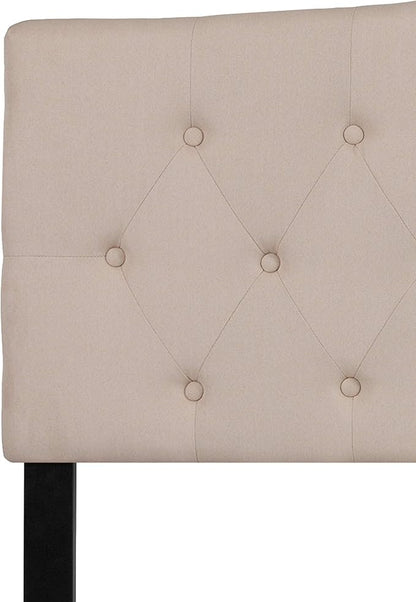 BizChair Tufted Upholstered King Size Headboard in Beige Fabric