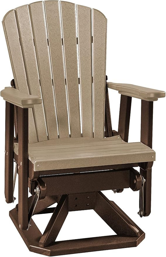 DutchCrafters Slat Fan Back Poly Adirondack Swivel Glider Outdoor Patio Chair (Tudor Brown & Weatherwood)