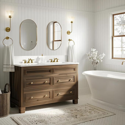 ANDY STAR Gold Oval Mirror, 24’’x36’’ Brass Mirror for Wall, Oval Mirrors for Bathroom in Stainless Steel Metal 1’’ Thin Frame Pill Shaped Hangs Vertical or Horizontal Ideal for Limited Space