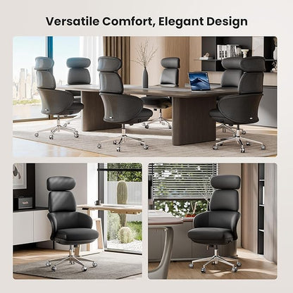 EUREKA ERGONOMIC Royal Rowan Leather Desk Chair, Microfiber PU Leather Office Chair with Wheels and Headrest, High Back Office Chair, Executive Office Chair Comfy for Home & Office, Black