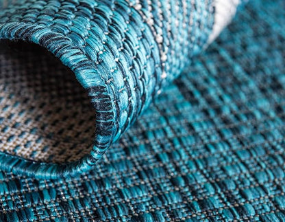 Unique Loom Outdoor Border Collection Area Rug - Soft Border (9' x 12' Rectangle, Teal/ Ivory)