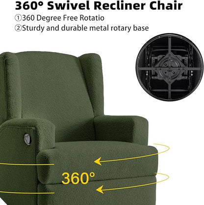 Boucle Swivel Glider Recliner Chairs Set of 2 for Adults - Plush High Back Rockers with Deep Seat, Coordinating Manual Recliners for Living Room, Luxury Upholstered Armchairs-Green
