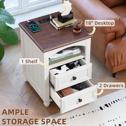 Dressers and Night Stand Set of 3, Wood 43.5" Tall Dresser and 18" Wide with Charging Station Chest of Drawers, Roman Column Nightstand Set of 2, Bedroom Furniture Dresser Suites for Home Living Room