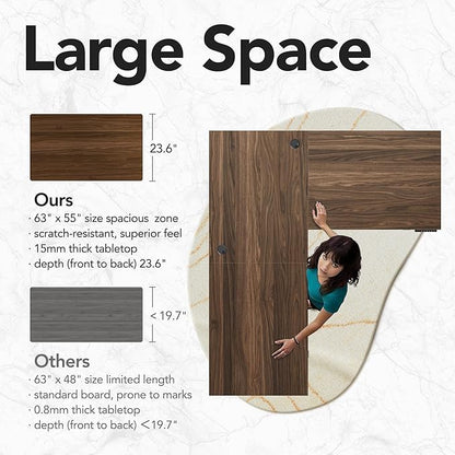 HUANUO Electric L Shaped Standing Desk, 63″x55″ Height Adjustable Corner Computer Desk with 2 Under Desk Drawers & Open Storage Sapce, Sit Stand Up Table with Power Strip Tray & Cable Grommets, Walnut