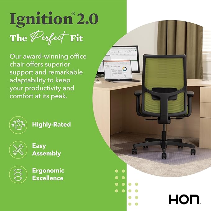 HON Ignition 2.0 Mid Back Task Chair, Spectrum Mesh, Standard Synchro-Tilt Control, Office Chair with Lumbar Support, Height and Width Adjustable Arms, Black Frame, Pear