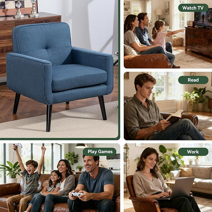 Accent Chair Set of 2, Fabric Modern Chair with Wooden Frame, Cozy Armchair Reading Chair with Comfy Back for Apartment, Living Room, Bedroom, Waiting Room, Small Space, Corner, Blue