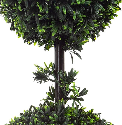 Set of 2 Topiary Trees - 36-Inch Double Ball Podocarpus Fake Plants - Realistic Indoor or Outdoor Potted Faux Plants for Home Decor by Pure Garden