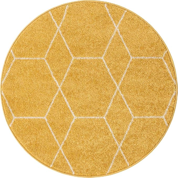 Unique Loom Trellis Frieze Collection Area Rug - Geometric (3' Round, Yellow/ Ivory)