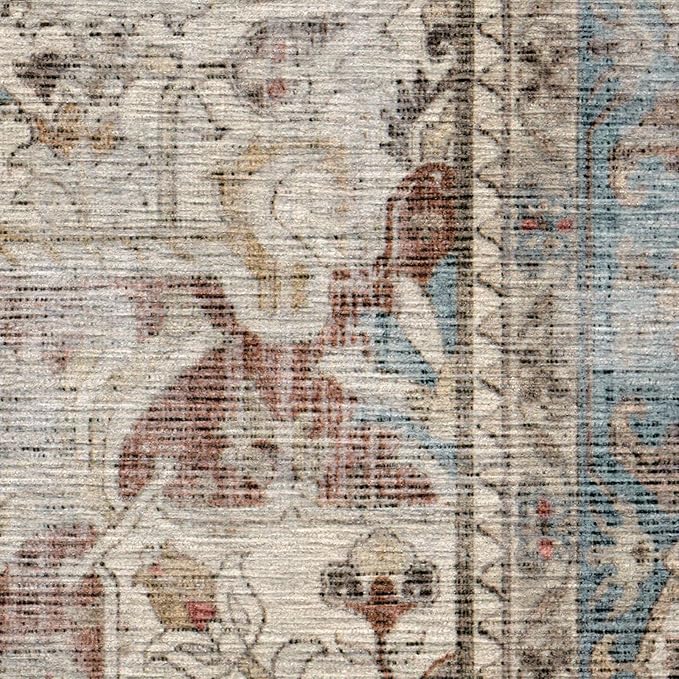 RUGGABLE Washable Vintage Area Rug – Kamran Coral 10x14, Stain-Resistant, Non-Slip – Large Machine Washable Rugs for Living Room, Bedroom, Hallway, Entryway & Office–with Cushioned Pad