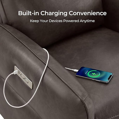 CHITA Power Recliner Chair, Faux Leather Swivel Glider for Adults, Electric Nursery Rocking Chair with USB & Type-C Charging for Living Room, Bedroom, Chocolate Brown