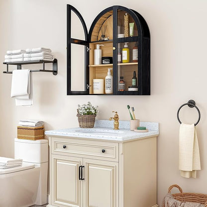Arched Bathroom Wall Cabinet, Arch Medicine Cabinet Wall Mounted with Acrylic Doors, Wall Over The Toilet Storage Cabinet with Adjustable Shelves for Laundry Room, Kitchen (Black)