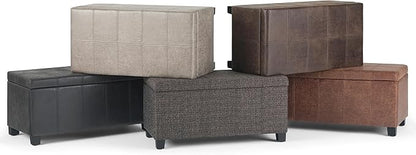 SIMPLIHOME Dover 36 inch Wide Contemporary Rectangle Storage Ottoman Bench in Distressed Umber Brown Vegan Faux Leather, Assembled, For the Living Room, Entryway and Family Room