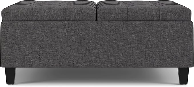 SIMPLIHOME Harrison Large Coffee Table Storage Ottoman - 40 inch Wide Upholstered Linen Look Fabric Square Lift-Top Ottoman in Slate Grey, Transitional Bench for Living Room with Sturdy Base