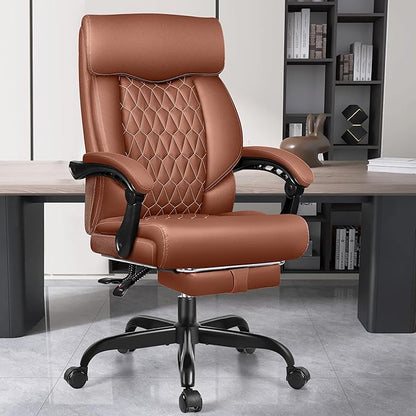 Big and Tall Executive Leather Reclining Office Chair with Footrest and Lumbar Support