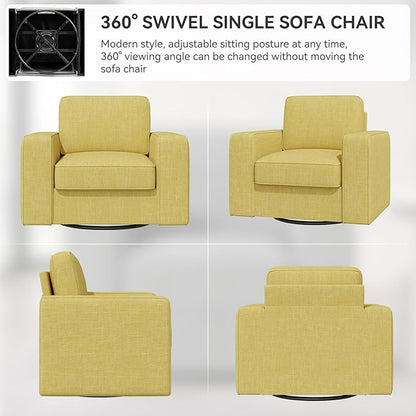 36'' Width Wide Swivel Accent Sofa Chair Set of 2, 360 Degree Rotation Oversized Wingback Armchair Linen Fabric Single Thick Cushion Soft Living Room, Office Yellow