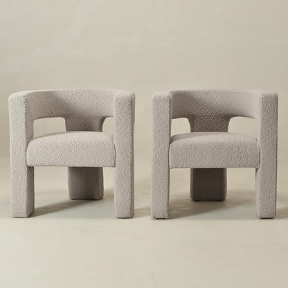 KINWELL 28" W Boucle Accent Chair Armchairs Set of 2, Upholstered Square Open-Back Barrel Chair, No Assembly Side Chair ArmChairs for Living Room Bedroom Lounge (Oatmeal)