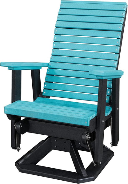 DutchCrafters Modern Horizontal Slat High Back Poly Adirondack Swivel Glider Outdoor Patio Chair (Black & Aruba Blue)