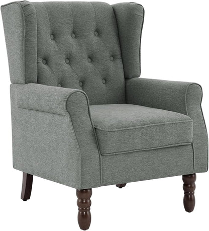 UIXE High Back Accent Chairs Set of 2, Upholstered Armchair in Fabric, Retro Wingback Arm Chair for Living Room, Comfy Single Sofa Bedroom Reading Seat with Solid Wood Legs - Dark Gray