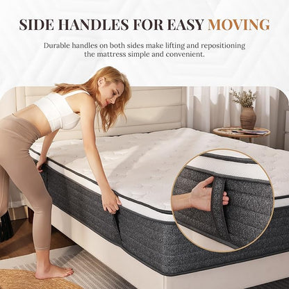 CH CHARME HOUSE King Size Mattress, 12 Inch Hybrid Mattress King Size, Medium Feel Foam and Individual Pocket Springs, Extra Edge Support, Pressure Relief, CertiPUR-US
