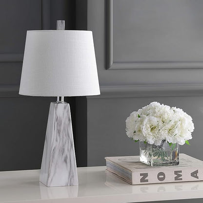 JONATHAN Y JYL1037A Owen 20.5" Resin LED Table Lamp, Contemporary, Office, Living Room, Family Room, Dining Room, Bedroom, Hallway, White Marble Finish