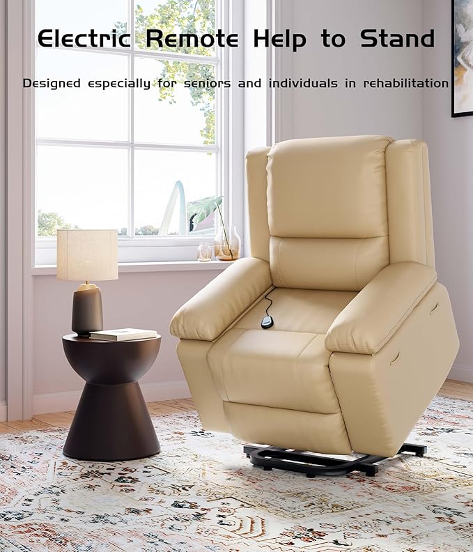 GarveeHome Oversized Wide Power Lift Recliner Chair - Heat and Massage, Faux PU Leather, Adjustable Back and Legs, Electric Lift Chair Designed for The Elderly and People with Mobility impaired