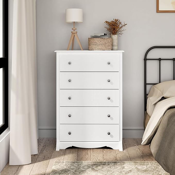 Prepac Sonoma Superior 5-Drawer Dresser for Bedroom - Spacious and Stylish Chest of Drawers, Measuring 17.75"D x 31.5"W x 44.75"H, In White Finish