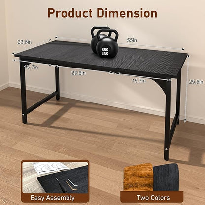 StarGraph Home Office Desks 55 Inch Large Office Desk with Sturdy Metal Frame Modern Computer Desk Gaming Study Writing Work from Home Desks, Black