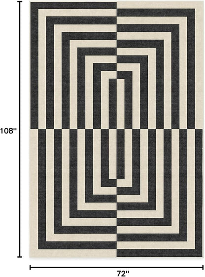 RUGGABLE x Jonathan Adler Machine Washable Modern Area Rug – Op Art Charcoal 6x9, Stain-Resistant, Non-Slip – Medium Rugs for Living Room, Bedroom, Hallway, Entryway & Office–with Cushioned Pad
