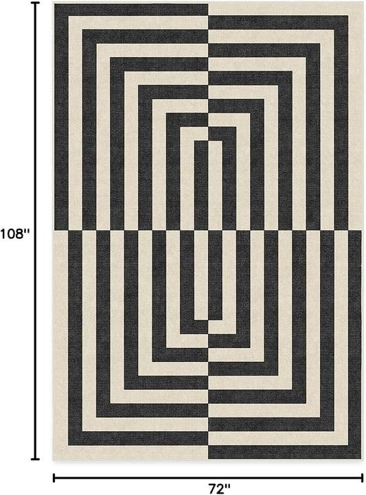 RUGGABLE x Jonathan Adler Machine Washable Modern Area Rug – Op Art Charcoal 6x9, Stain-Resistant, Non-Slip – Medium Rugs for Living Room, Bedroom, Hallway, Entryway & Office–with Cushioned Pad