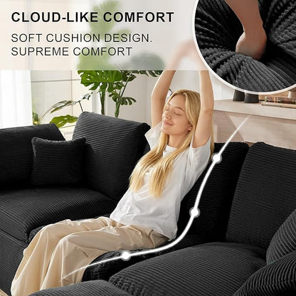 143" Cloud Sectional Couch, Boneless couches for Living Room，U Shaped Couch with Convertible Ottoman, Modular Sectional Sofa with Deep Seat, Comfy Soft Cushions, No Assembly, Black