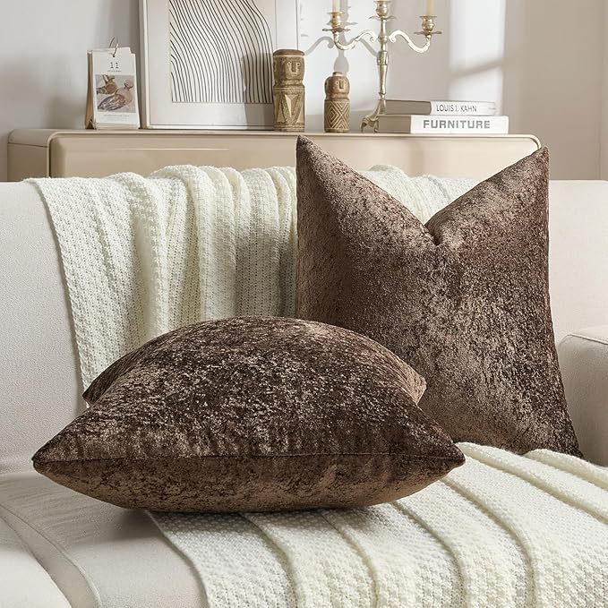 FUTEI Dark Coffee Flannel Throw Pillow Covers 12x20 Inch Set of 2,Soft Dimensional Textured Lumbar Pillow Cases,Modern Home Decor for Couch Living Room
