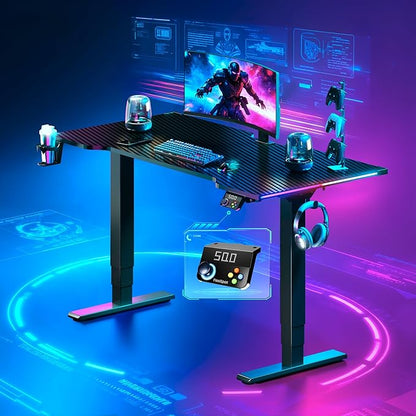 FLEXISPOT CyberX RGB LED Electric Gaming Standing Desk, 55 Inch Dual Motor 3-Stage Adjustable Desk up to 352 lbs, Large Ergonomic Computer Workstation for Gamers, Streamers & Home Studios (Black)
