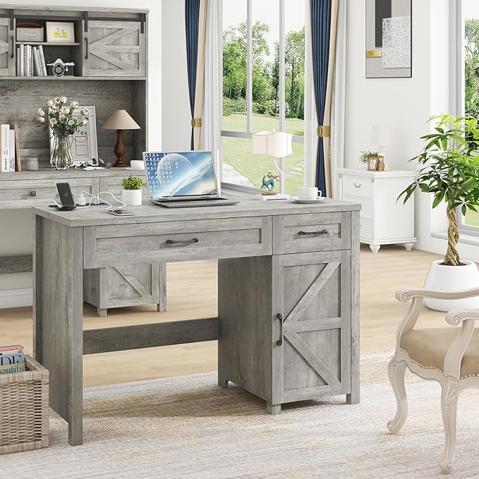 Farmhouse 47" Executive Desk, Computer Desk with Drawers and Storage Cabinet, Workstation Computer Table for Study and Home Office.
