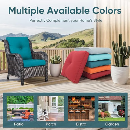 Patio Chair Cushions 6 Packs - Outside High Back Thick Water-Resistant Cushion 22x24 for Outdoor Glider Rocking Chairs Loveseat 3-Seater Couch Sofa – Peacock Green/Buckle