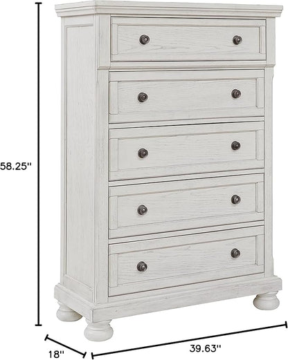 Signature Design by Ashley Robbinsdale Traditional 5 Drawer Chest, Antique White