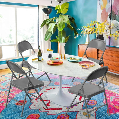 VINGLI Folding Chairs All Steel Metal Frame, Capacity 350 lbs, Durable Portable and Versatile for Indoor Outdoor Use, Gray, Set of 8