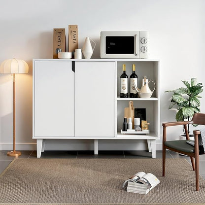 Panana Kitchen Buffet Cabinet Storage Sideboard with 2 Doors 2 Shelves, 41.8" L x 15" W x 32.5" H (White)